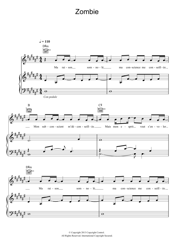 Maitre Gims Zombie Musik Noten - Piano, Vocal & Guitar Chords - 118055-0
