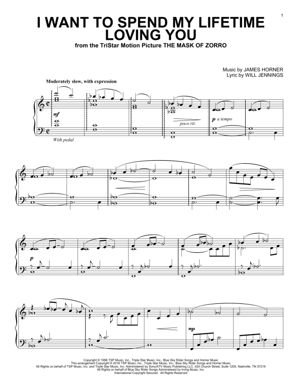 Marc Anthony and Tina Arena I Want To Spend My Lifetime Loving You Musik Noten - Piano Solo - 163585-0