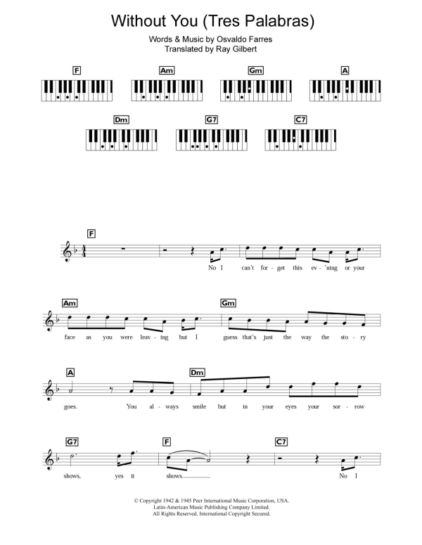 Mariah Carey Without You (Tres Palabras) Musik Noten - Piano Chords/Lyrics - 109836-0