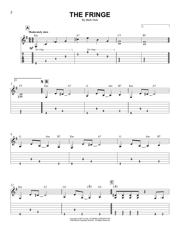 Mark Huls The Fringe Musik Noten - Easy Guitar Tab - 165591-0