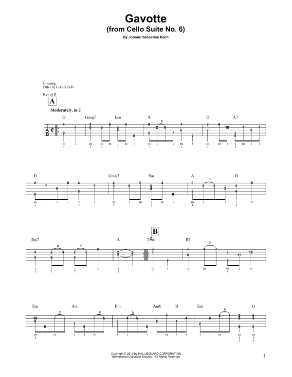 Mark Phillips Cello Suite No. 6, BWV 1012 "Gavotte I" (arr. Mark Phillips) Musik Noten - Banjo Tab - 178455-0