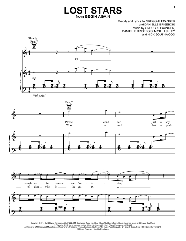 Maroon 5 Lost Stars Musik Noten - Piano, Vocal & Guitar Chords - 157252-0
