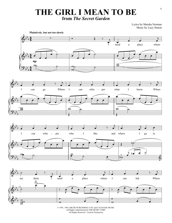 Marsha Norman The Girl I Mean To Be Musik Noten - Piano & Vocal - 151225-0