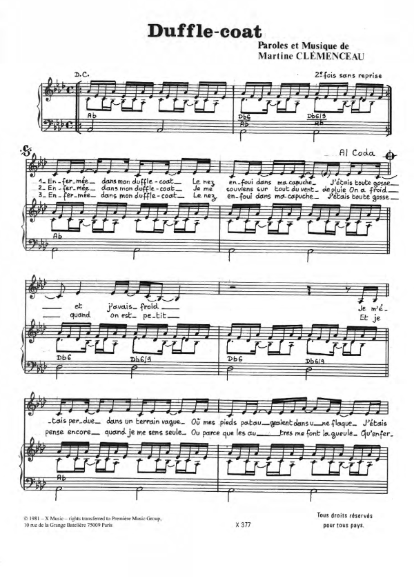 Martine Clemenceau Duffle Coat Musik Noten - Piano & Vocal - 119685-0