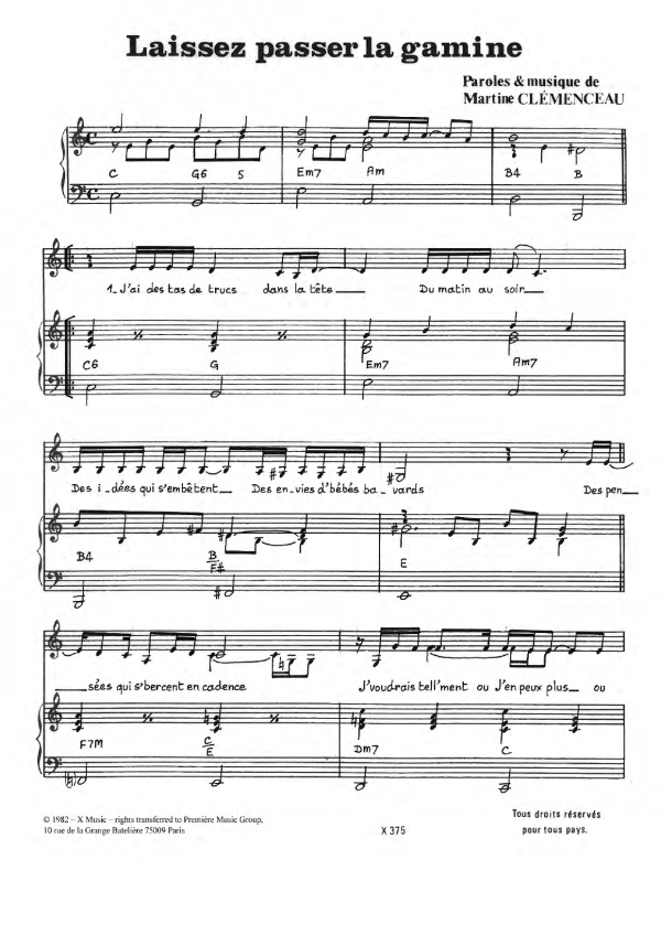 Martine Clemenceau Laissez Passer La Gamine Musik Noten - Piano & Vocal - 119735-0