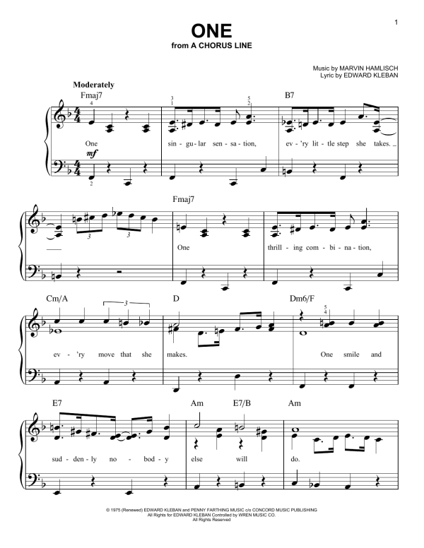 Marvin Hamlisch One Musik Noten - Easy Piano - 105689-0