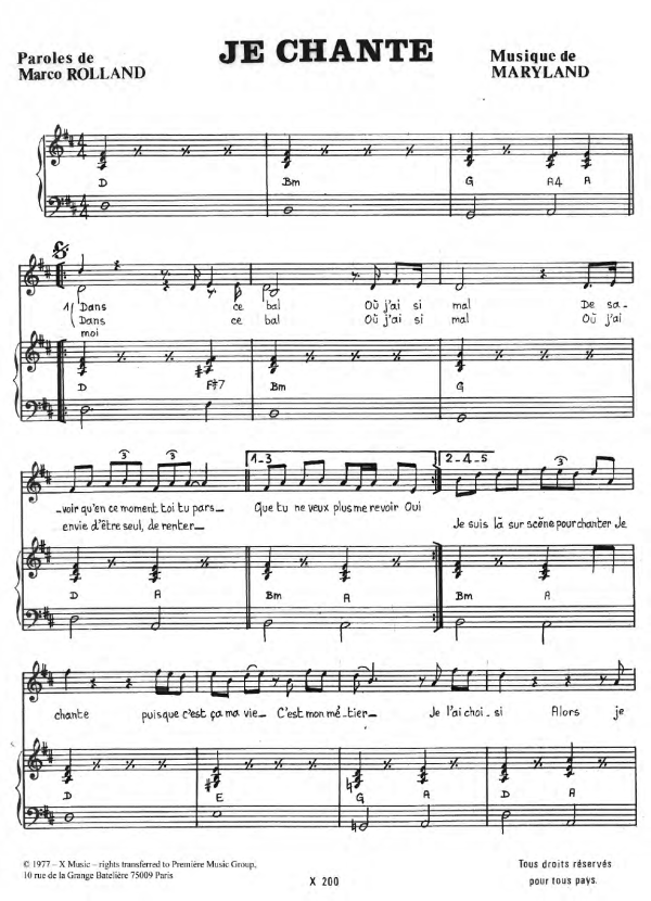 Maryland Je Chante Musik Noten - Piano & Vocal - 119706-0