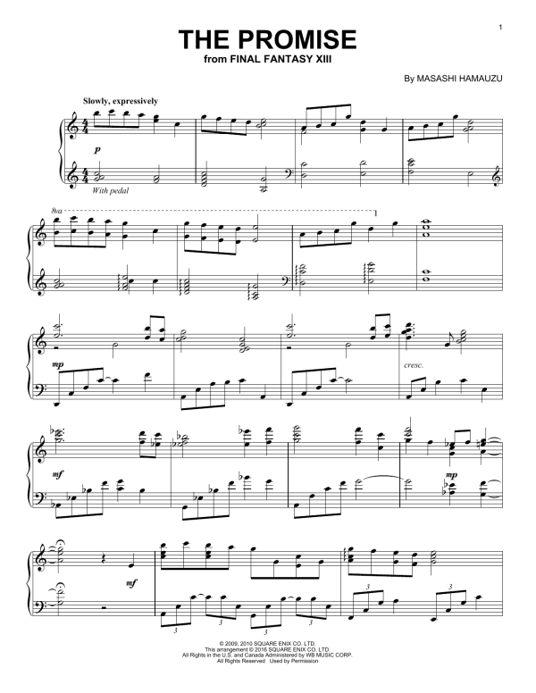 Masashi Hamauzu The Promise (from Final Fantasy XIII) Musik Noten - Piano Solo - 163362-0