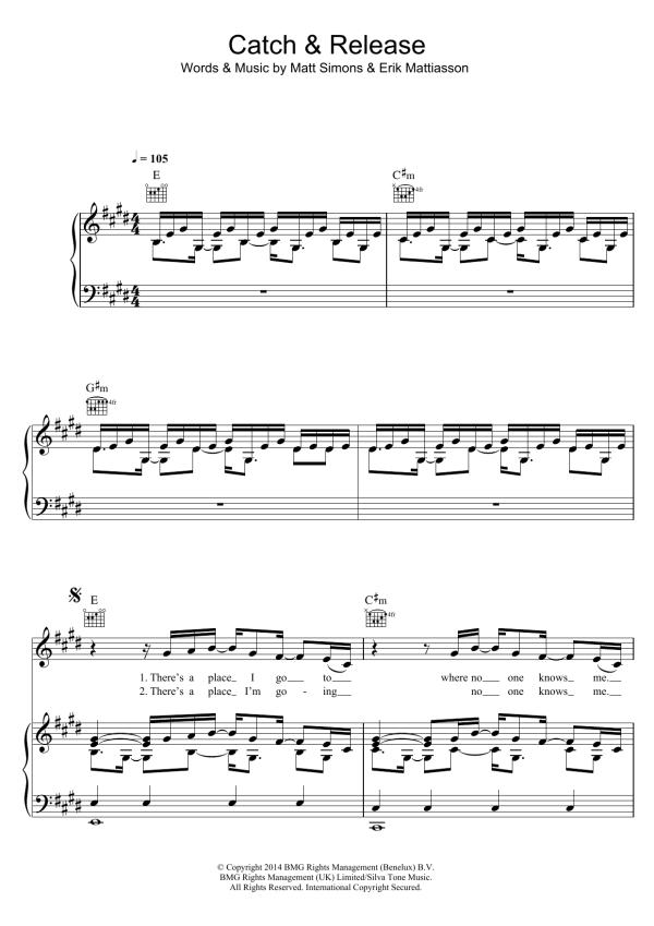 Matt Simons Catch and Release Musik Noten - Piano, Vocal & Guitar Chords - 122670-0