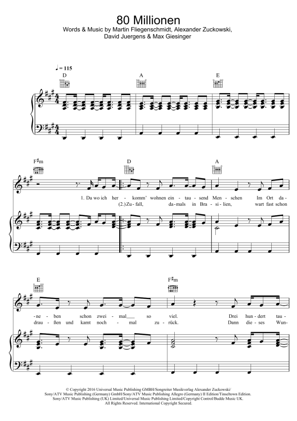 Max Giesinger 80 Millionen Musik Noten - Piano, Vocal & Guitar Chords - 123521-0