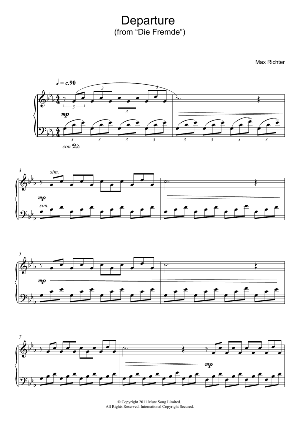 Max Richter Departure (from "Die Fremde") Musik Noten - Piano Solo - 119366-0