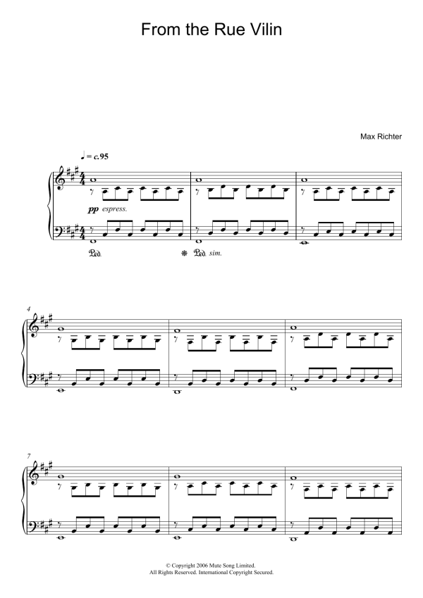 Max Richter From The Rue Vilin Musik Noten - Piano Solo - 119369-0