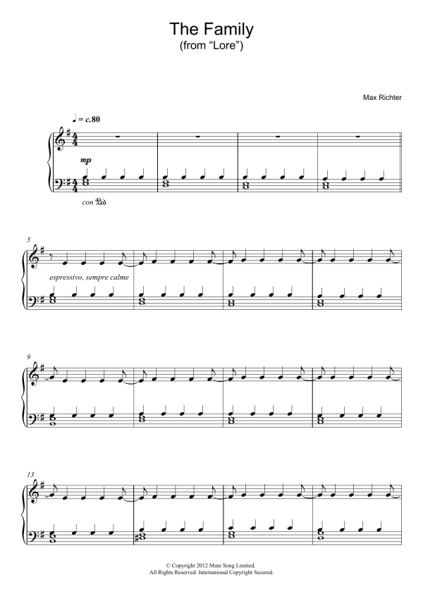 Max Richter The Family (from "Lore") Musik Noten - Piano Solo - 119367-0