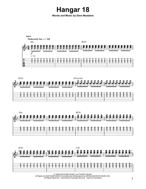 Megadeth Hangar 18 Musik Noten - Bass Guitar Tab - 150287-0