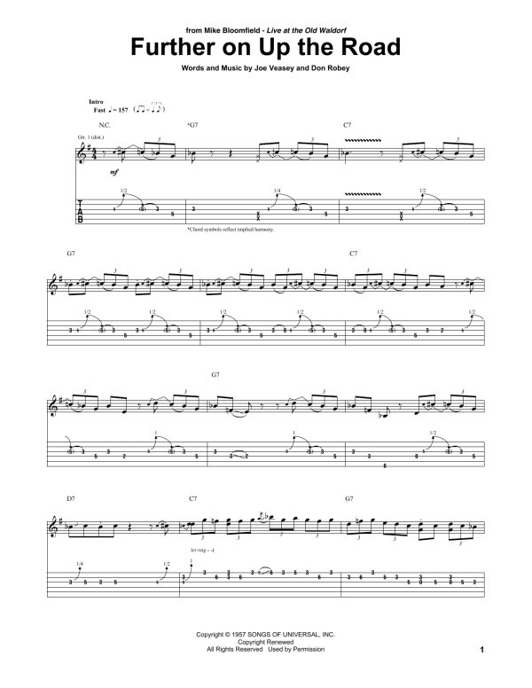 Michael Bloomfield Further On Up The Road Musik Noten - Guitar Tab - 162722-0