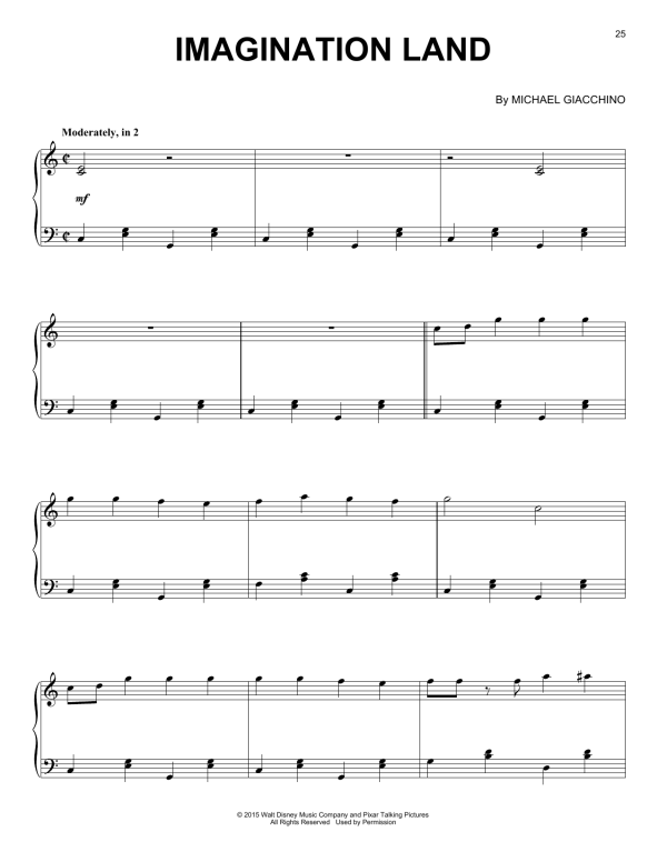 Michael Giacchino Imagination Land Musik Noten - Piano Solo - 160813-0
