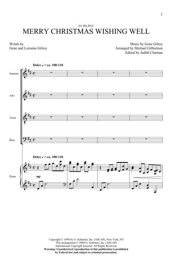 Michael Gilbertson Merry Christmas Wishing Well Musik Noten - SATB Choir - 162349-0