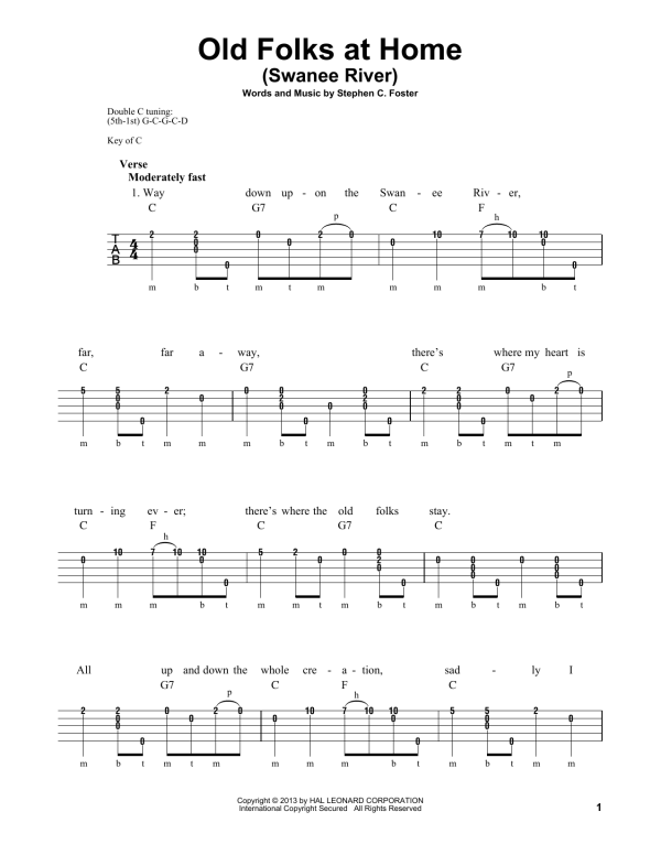 Michael Miles Old Folks At Home (Swanee River) Musik Noten - Banjo Tab - 178285-0