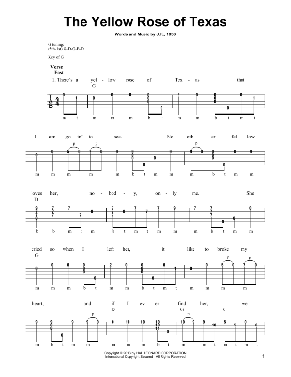 Michael Miles The Yellow Rose Of Texas Musik Noten - Banjo Tab - 178275-0