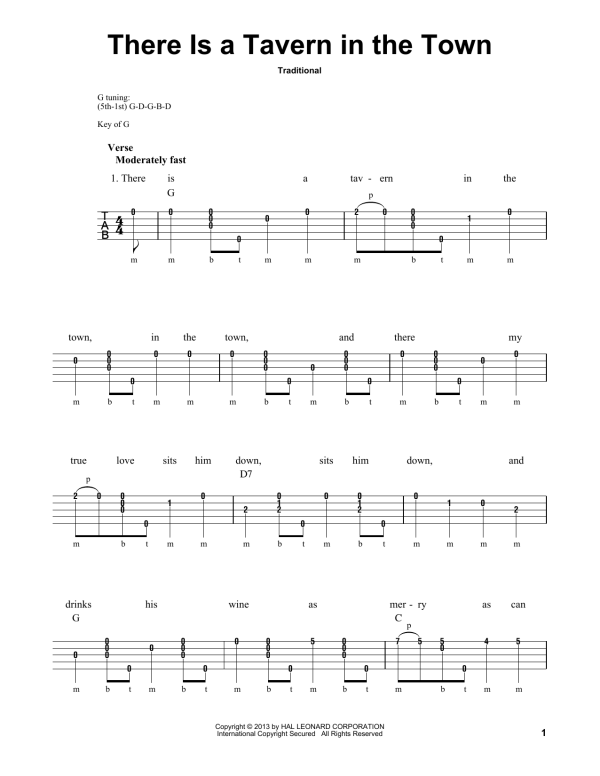 Michael Miles There Is A Tavern In The Town Musik Noten - Banjo Tab - 178284-0
