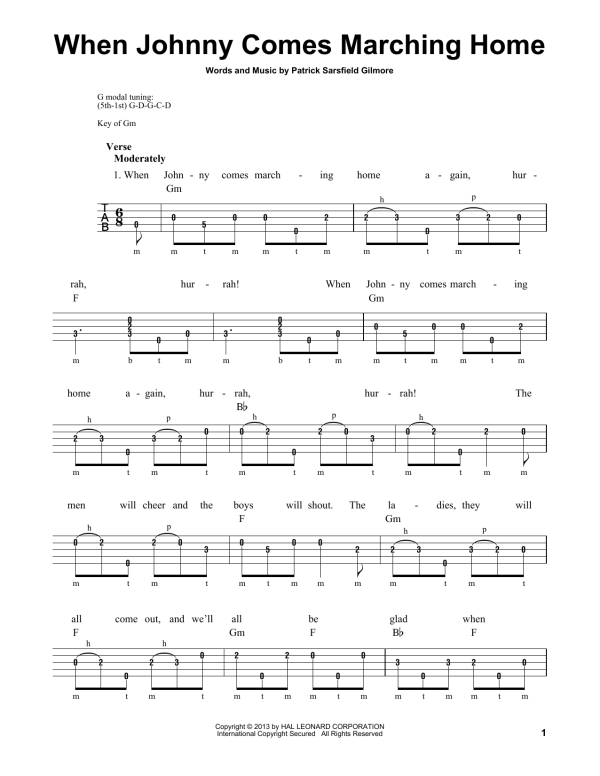 Michael Miles When Johnny Comes Marching Home Musik Noten - Banjo Tab - 178276-0