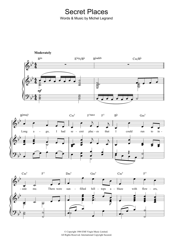 Michel LeGrand Secret Places Musik Noten - Piano, Vocal & Guitar Chords - 117230-0