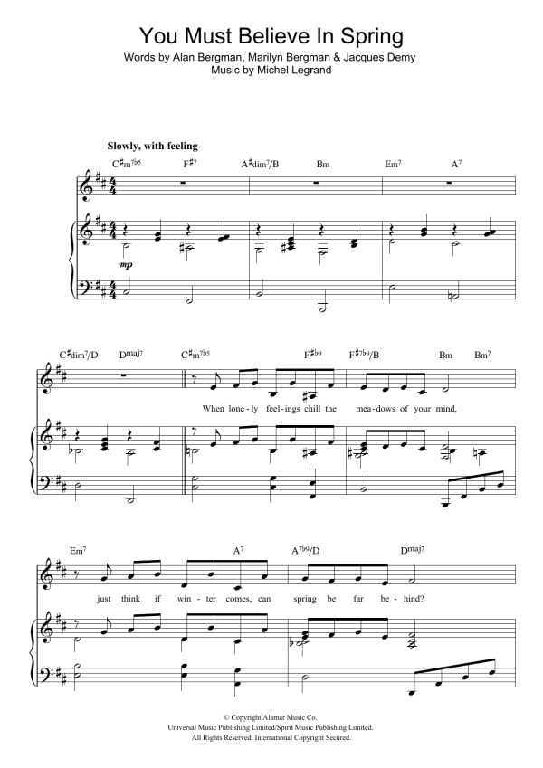 Michel LeGrand You Must Believe In Spring Musik Noten - Piano, Vocal & Guitar Chords - 117320-0