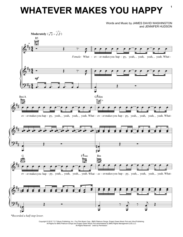 Michelle/Jennifer Hudson & Juicy J Whatever Makes You Happy Musik Noten - Piano, Vocal & Guitar Chords - 159909-0