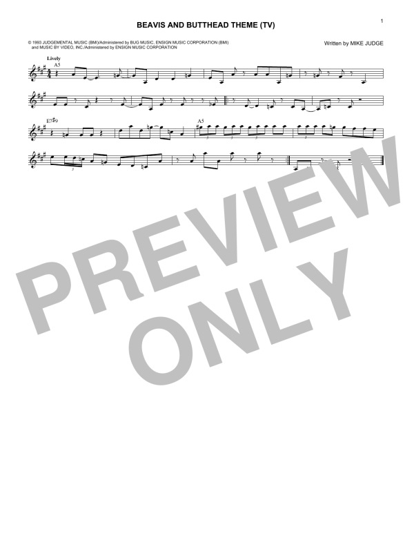 Mike Judge Beavis And Butthead Theme Musik Noten - Lead Sheet / Fake Book - 174551-0