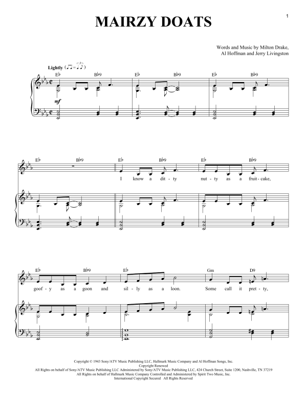 Milton Drake Mairzy Doats Musik Noten - Piano & Vocal - 151177-0