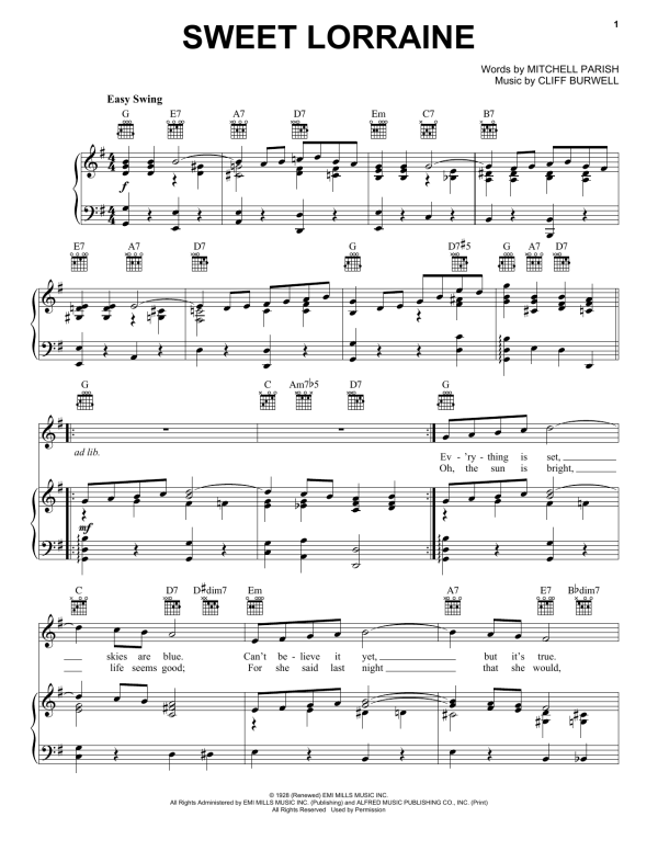 Mitchell Parish Sweet Lorraine Musik Noten - Piano, Vocal & Guitar Chords - 152575-0