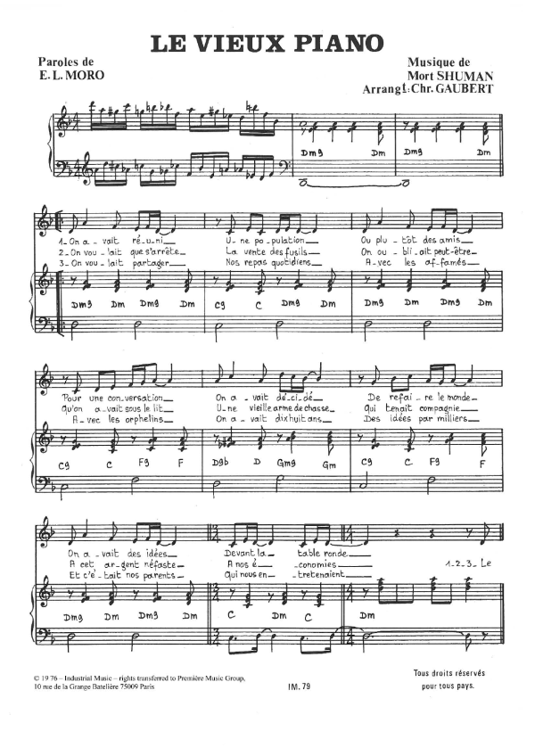 Mort Shuman Le Vieux Piano Musik Noten - Piano & Vocal - 116655-0