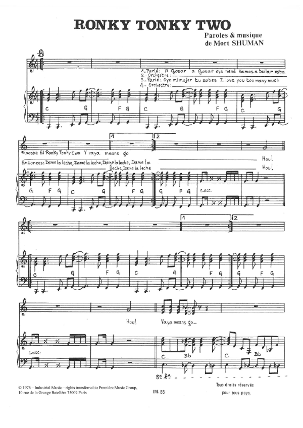 Mort Shuman Ronky Tonky Two Musik Noten - Piano & Vocal - 116674-0