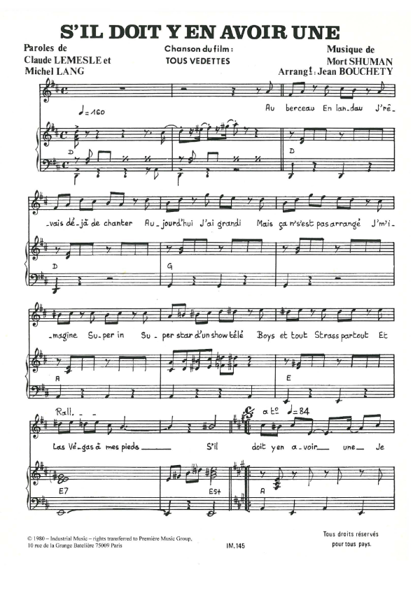 Mort Shuman S'il Doit Y En Avoir Une Musik Noten - Piano & Vocal - 116678-0