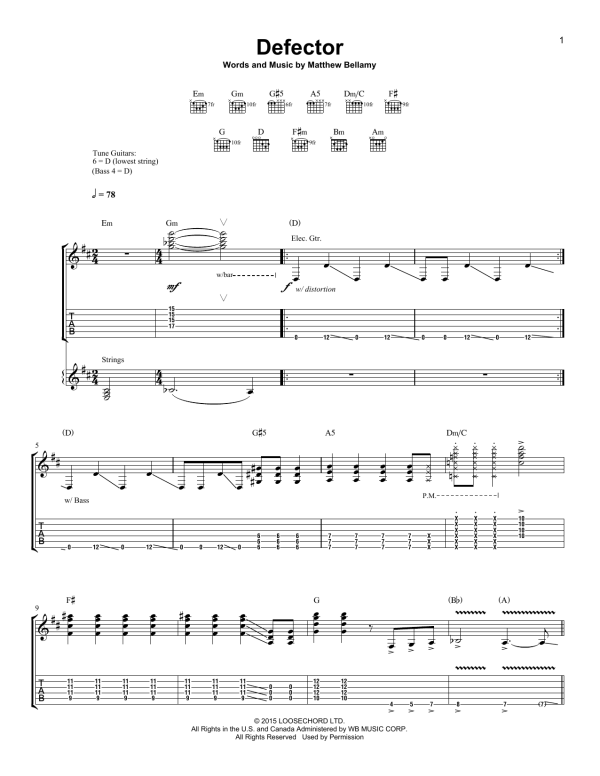 Muse Defector Musik Noten - Guitar Tab - 160866-0