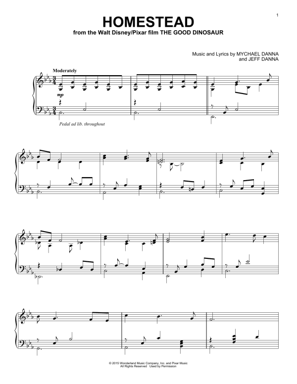 Mychael Danna and Jeff Danna Homestead (from The Good Dinosaur) Musik Noten - Piano Solo - 163420-0