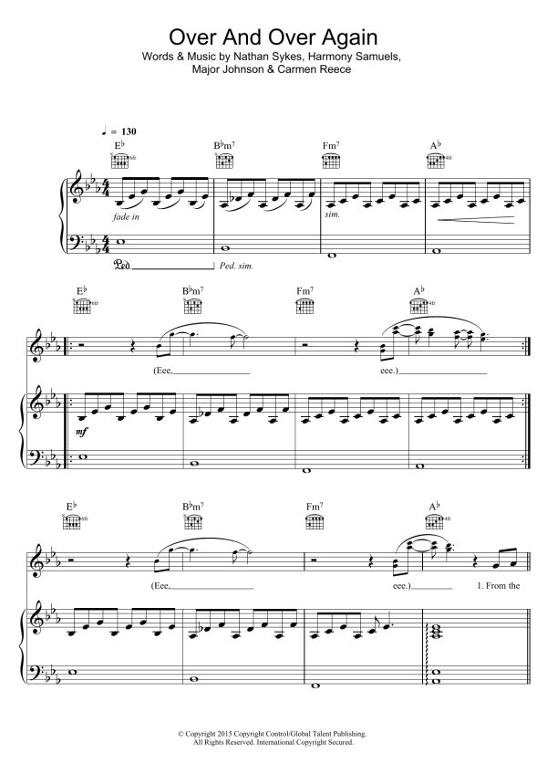 Nathan Sykes Over And Over Again Musik Noten - Piano, Vocal & Guitar Chords - 122483-0