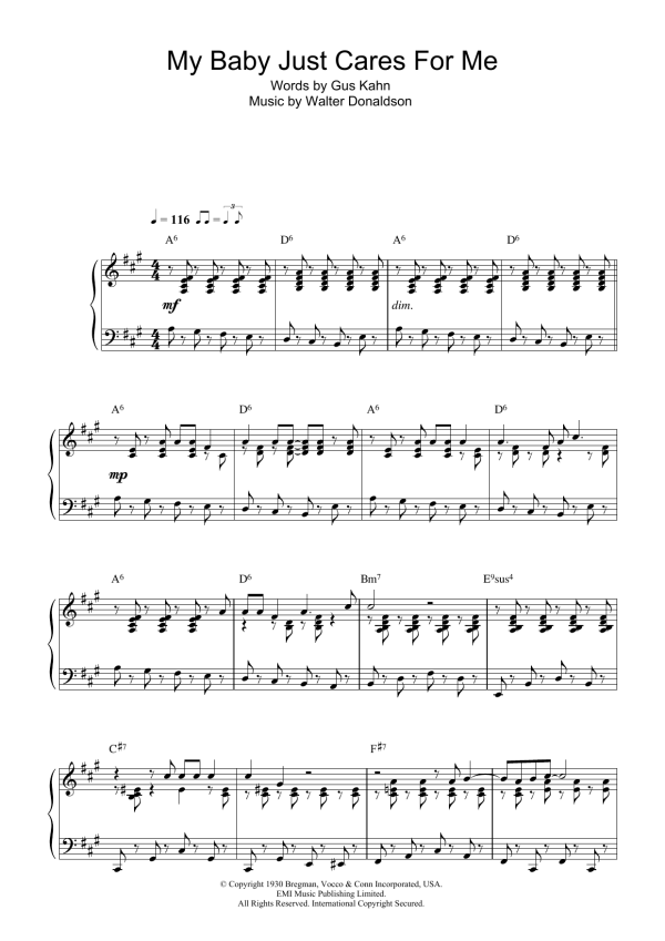 Nina Simone My Baby Just Cares For Me Musik Noten - Guitar Chords/Lyrics - 116791-0