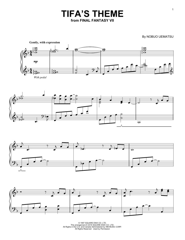 Nobuo Uematsu Tifa's Theme (from Final Fantasy VII) Musik Noten - Piano Solo - 163349-0