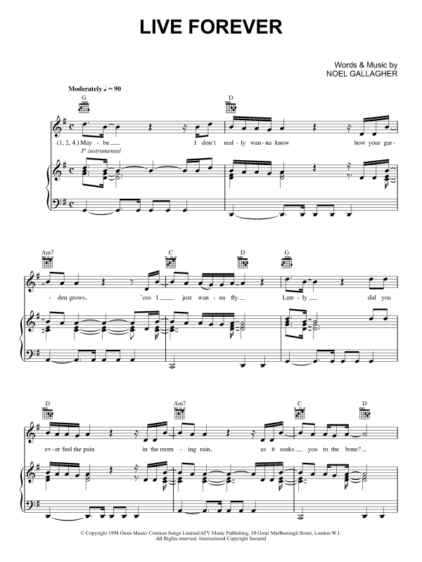 Oasis Live Forever Musik Noten - Beginner Piano - 105951-0
