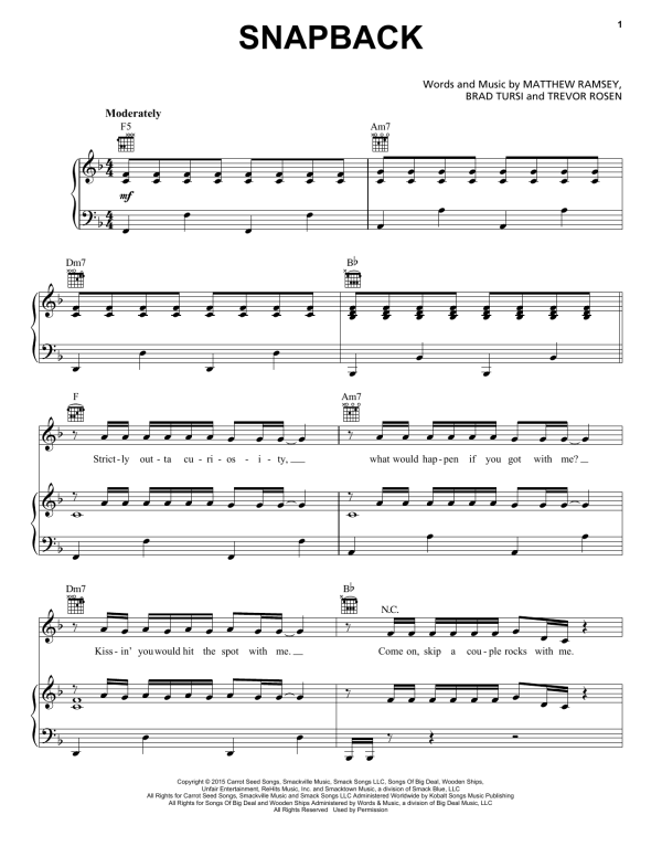 Old Dominion Snapback Musik Noten - Piano, Vocal & Guitar Chords - 169544-0