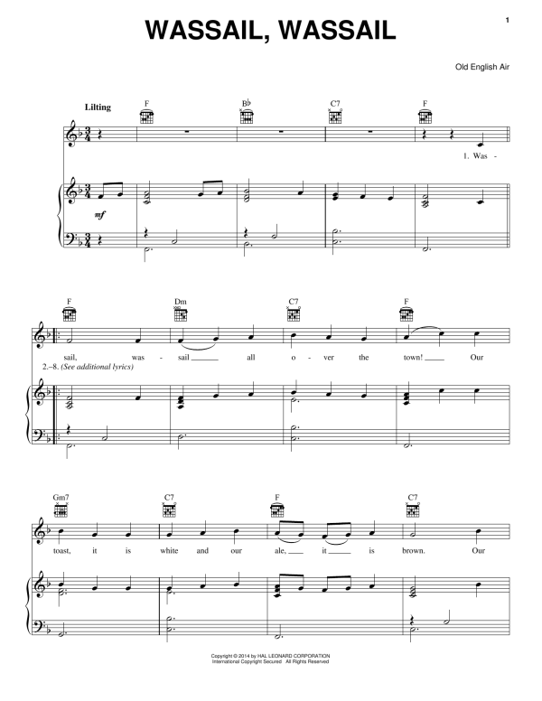 Old English Air Wassail, Wassail Musik Noten - Piano, Vocal & Guitar Chords - 155059-0