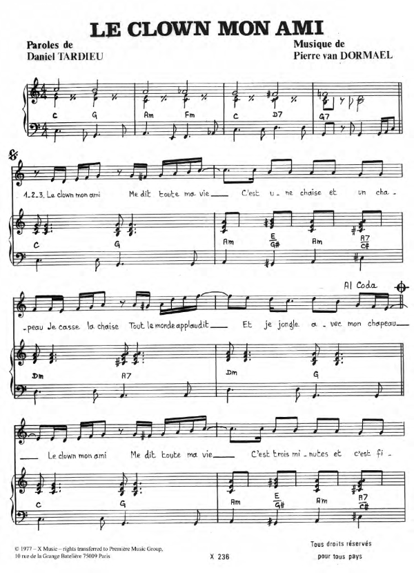 Olivier Delorme Le Clown Mon Ami Musik Noten - Piano & Vocal - 119734-0