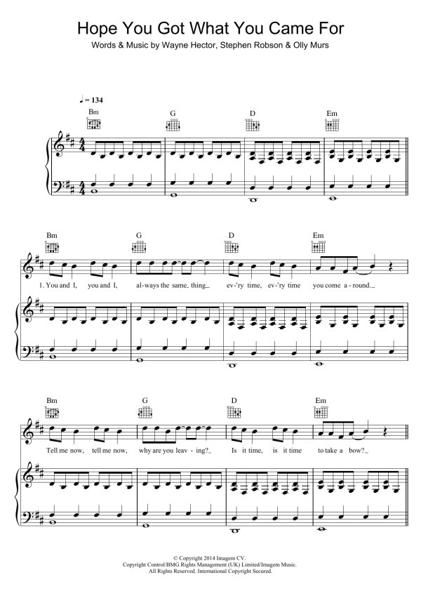 Olly Murs Hope You Got What You Came For Musik Noten - Piano, Vocal & Guitar Chords - 120272-0