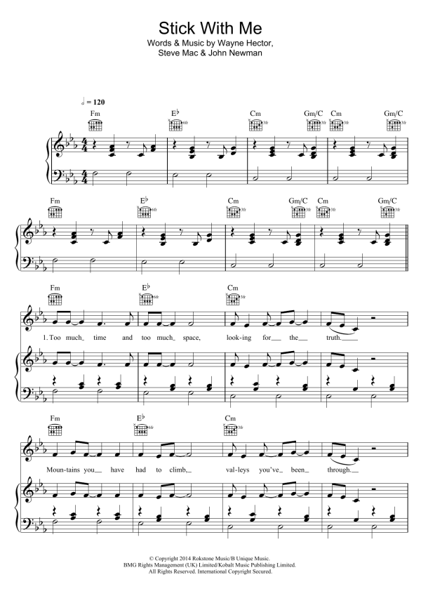 Olly Murs Stick With Me Musik Noten - Piano, Vocal & Guitar Chords - 120273-0