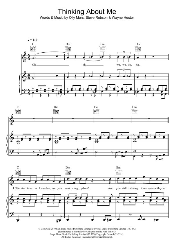Olly Murs Thinking Of Me Musik Noten - Easy Piano - 117002-0