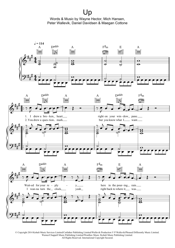 Olly Murs Up (featuring Demi Lovato) Musik Noten - Piano, Vocal & Guitar Chords - 120276-0