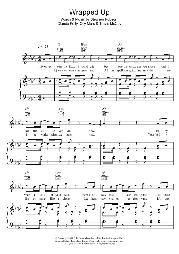 Olly Murs Wrapped Up Musik Noten - Piano, Vocal & Guitar Chords - 119775-0