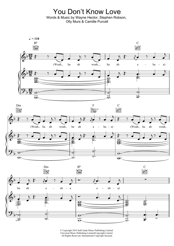 Olly Murs You Don't Know Love Musik Noten - Piano, Vocal & Guitar Chords - 123535-0