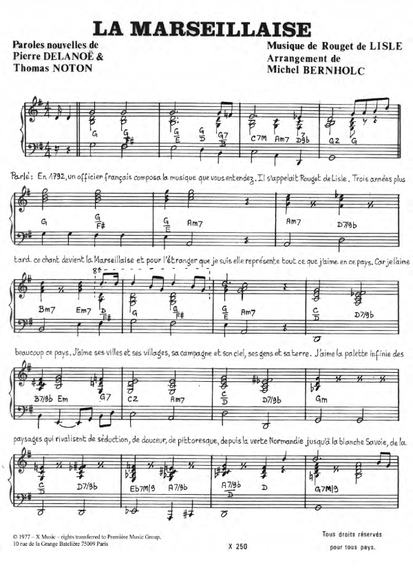 Omar Sharif La Marseillaise Musik Noten - Piano & Vocal - 119767-0